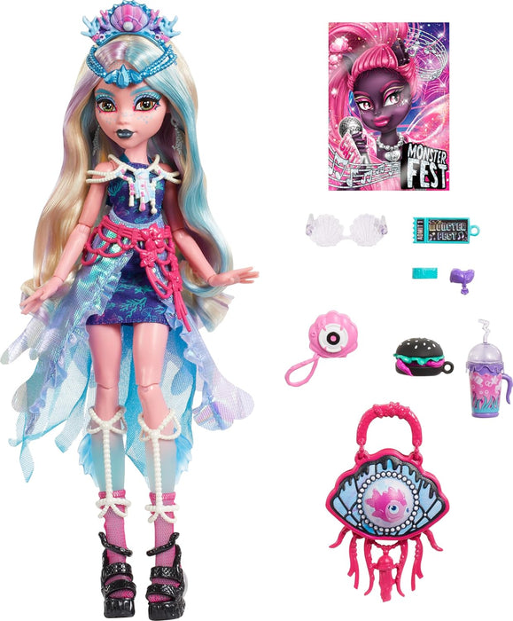 Monster High Lagoona Blue Doll with Glam Monster Fest Outfit and Festival Themed Accessories like Snacks, Band Poster, Statement Bag and More