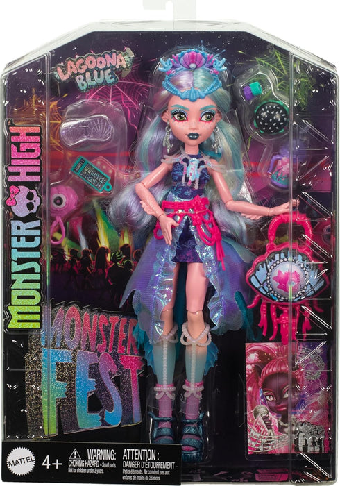 Monster High Lagoona Blue Doll with Glam Monster Fest Outfit and Festival Themed Accessories like Snacks, Band Poster, Statement Bag and More