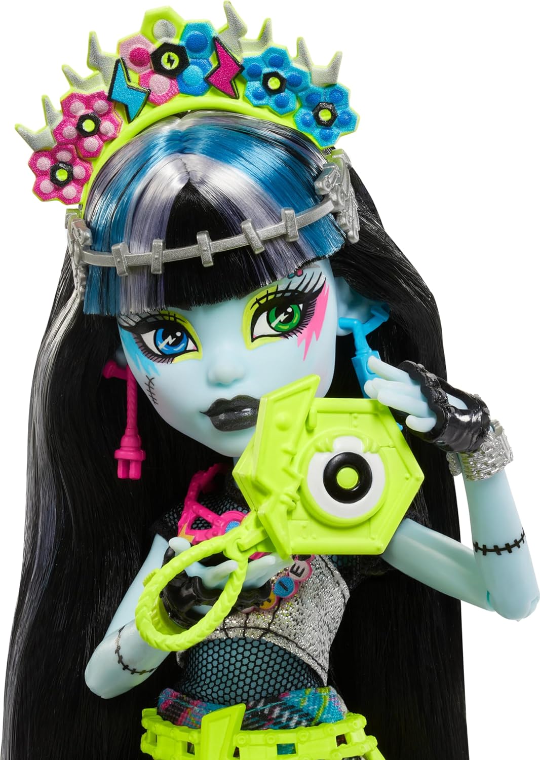 Monster High Monster Fest Frankie Stein, Muñeca con Top de Malla, Pantalones Plateados de Flecos asimétricos y Accesorios con temática de Festival, Juguete Regalo para niños y niñas +4 años, HXH79
