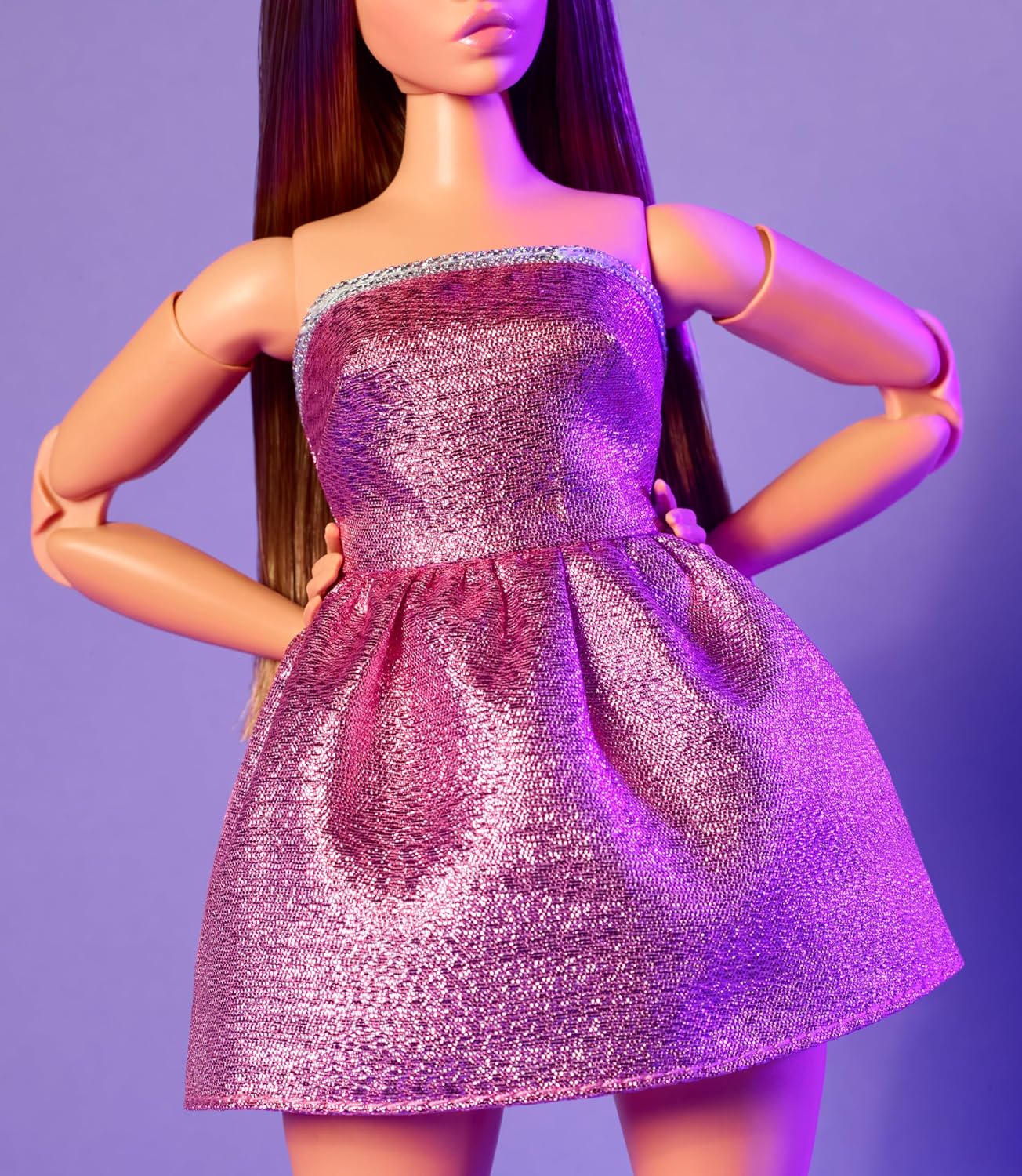 Barbie Looks Doll, Collectible No. 24 with Brown Hair and Modern Y2K Fashion, Shimmery Pink Strapless Dress with Peep-Toe Heels, HRM16