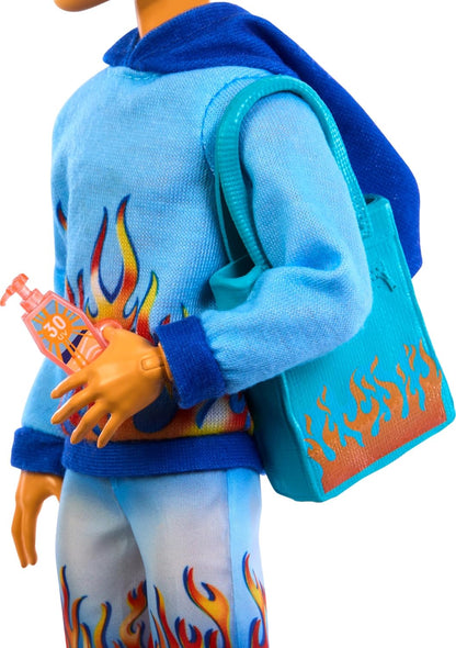 Monster High Scare-adise Island Heath Burns Doll with Flame Hoodie, Swim Trunks and Beach Accessories Like Sunglasses
