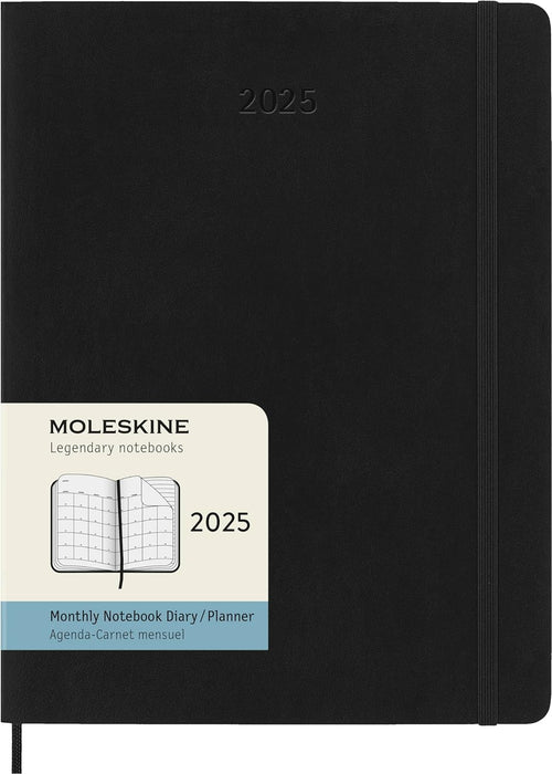 Moleskine Monthly Planner, 12-Month Agenda 2025, Soft Cover and Elastic Closure, BlackColor, Extra Large Format 19x25 cm