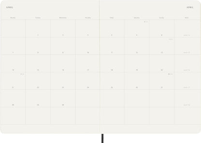 Moleskine Monthly Planner, 12-Month Agenda 2025, Soft Cover and Elastic Closure, BlackColor, Extra Large Format 19x25 cm