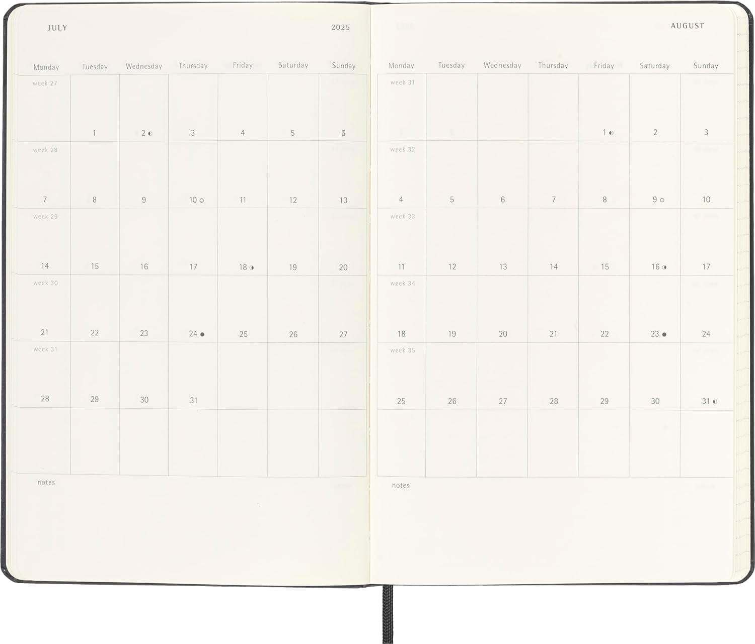 Moleskine Weekly Planner, Vertical 12-Month 2025 Agenda, HardCover and Elastic Closure, Black Color, Large Format 13 x21 cm