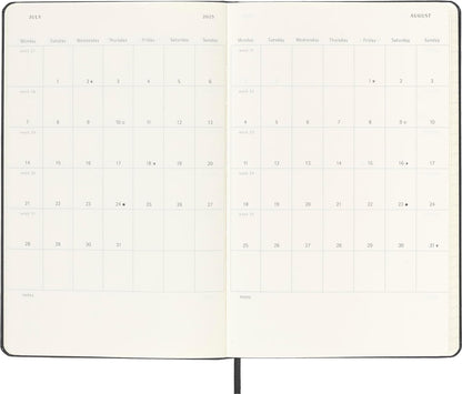 Moleskine Weekly Planner, Vertical 12-Month 2025 Agenda, HardCover and Elastic Closure, Black Color, Large Format 13 x21 cm