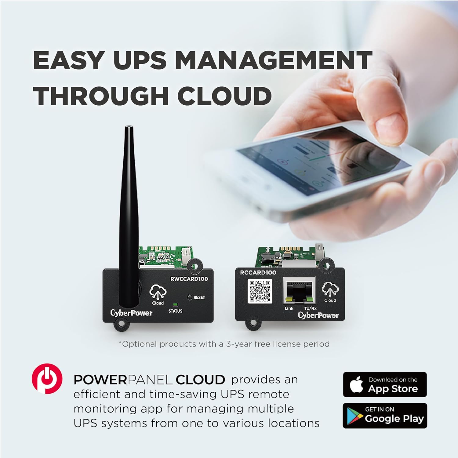 CyberPower Remote Cloud Card RCCARD100 - Connection via RJ45 port, for PR, OR, CPS-PRO, and NEW OLS/OL series with short LAN-slot