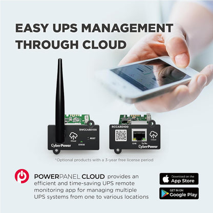 CyberPower Remote Cloud Card RCCARD100 - Connection via RJ45 port, for PR, OR, CPS-PRO, and NEW OLS/OL series with short LAN-slot