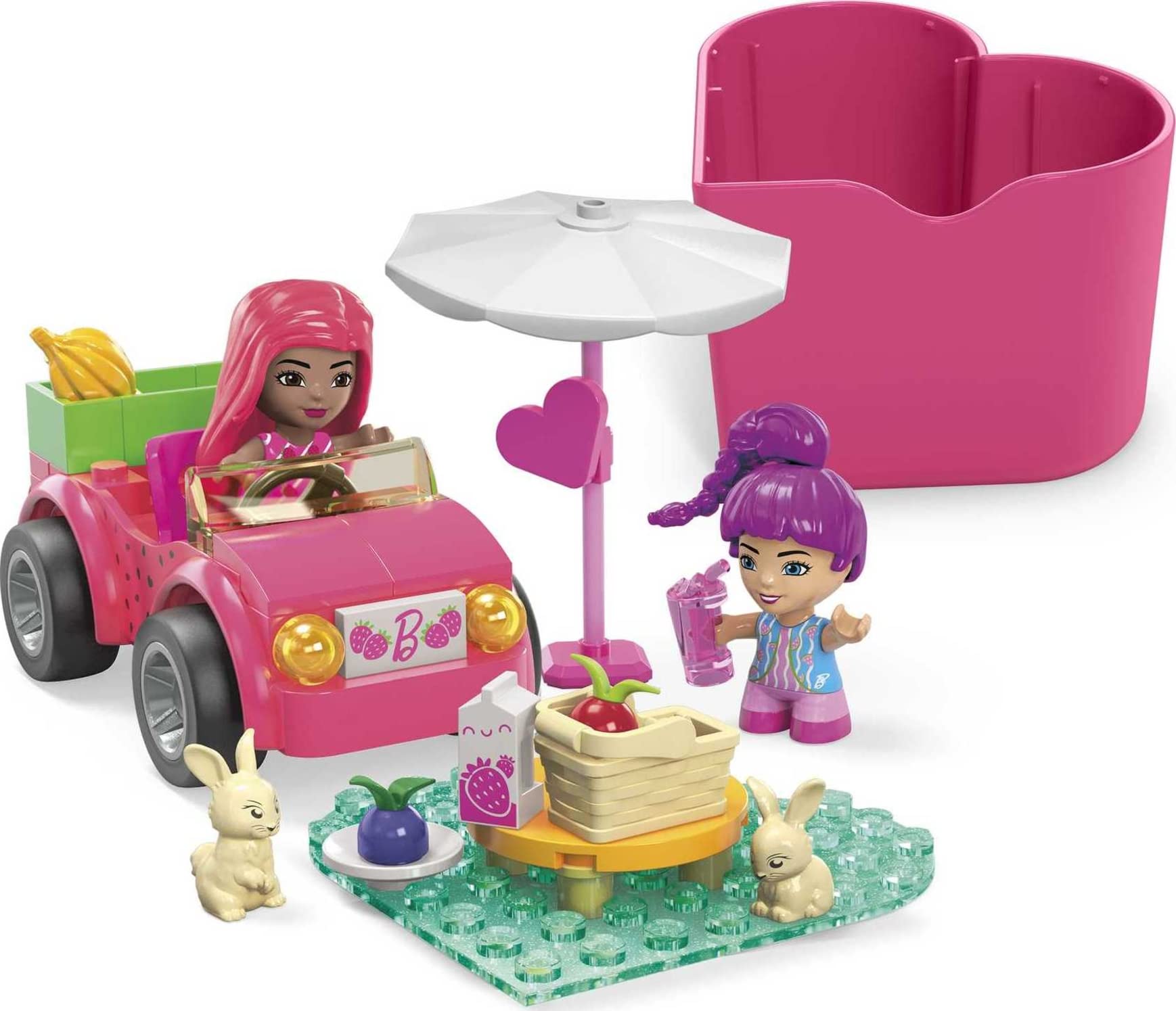 MEGA WONDER BUILDERS MEGA Barbie Color Reveal Building Toys, Convertible Road Trip with 2 Barbie Micro-Dolls, Accessories, 2 Pets, Color Change and 10 Surprises, HKF90