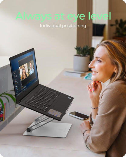 ICY BOX Aluminum Laptop Stand, Height Adjustable, Free Standing, Heat Dissipating, For Laptops up to 17", Compatible with MacBook, Dell, Lenovo, Samsung and many others, Silver, IB-NH300