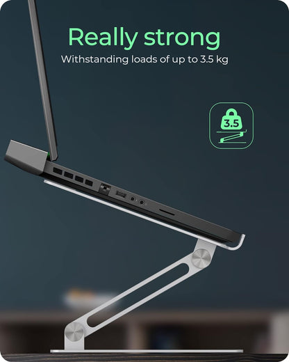 ICY BOX Aluminum Laptop Stand, Height Adjustable, Free Standing, Heat Dissipating, For Laptops up to 17", Compatible with MacBook, Dell, Lenovo, Samsung and many others, Silver, IB-NH300