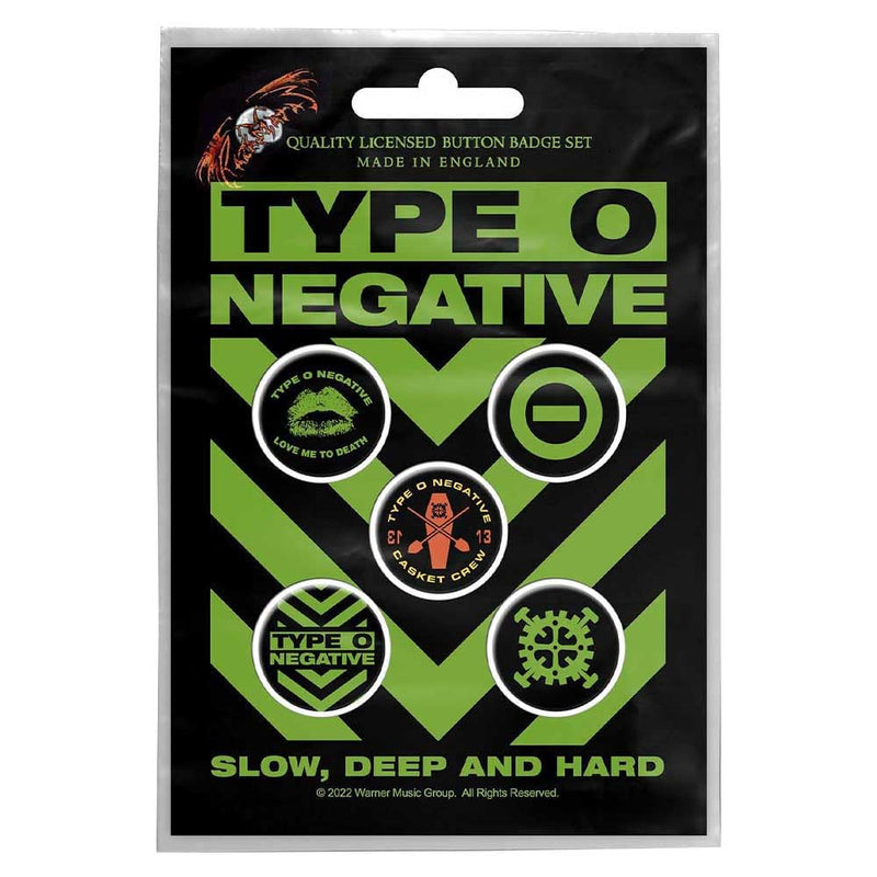 Type O Negative Slow Deep & Hard Badge Set (Pack of 5) (One Size) (Black/Green) One Size Black/Green