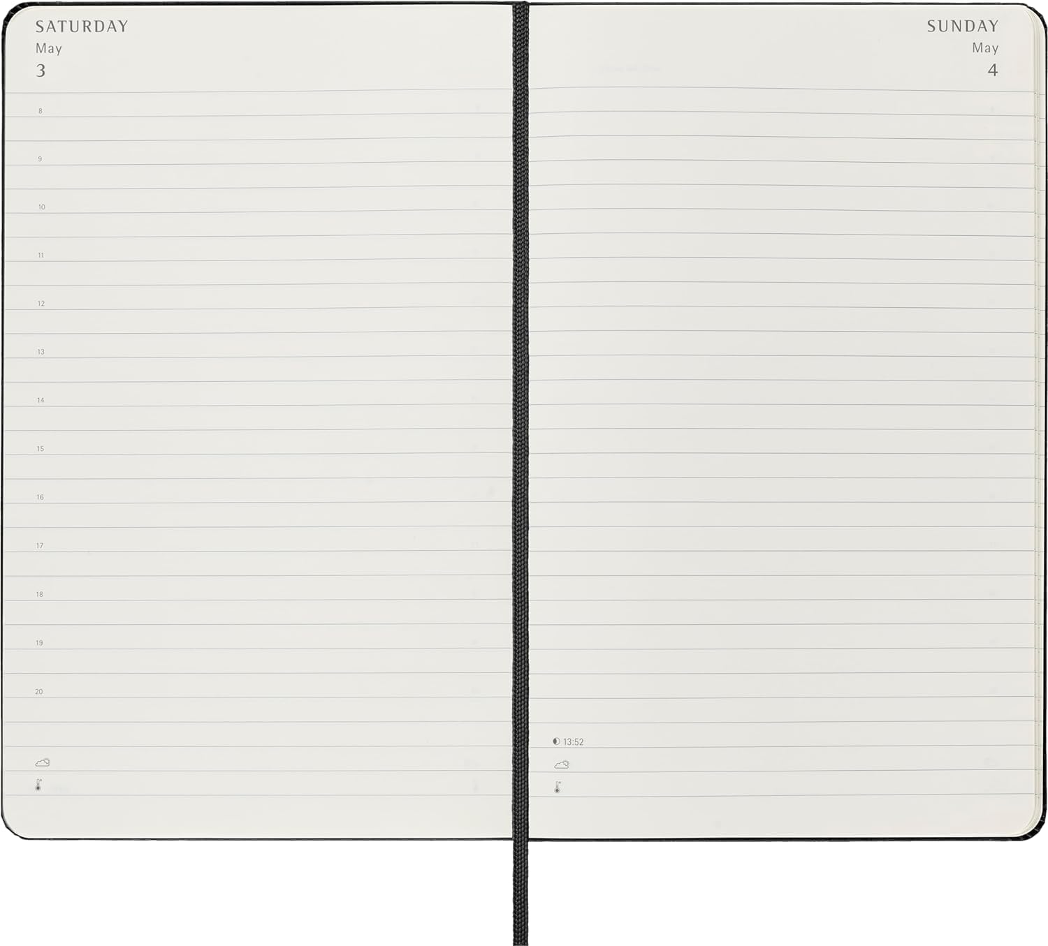 Moleskine Daily Planner, 12-Month Daily Agenda 2025, HardCover and Elastic Closure, Black Color, Large Format 13x21 cm