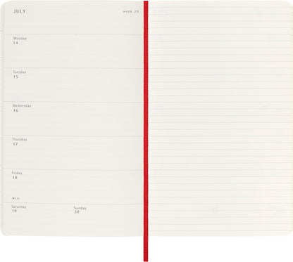 Moleskine Weekly Planner, Weekly Agenda with Space for Notes 12 Months 2025, Soft Cover and Elastic Closure, Scarlet Red Color, Large Format 13x21 cm
