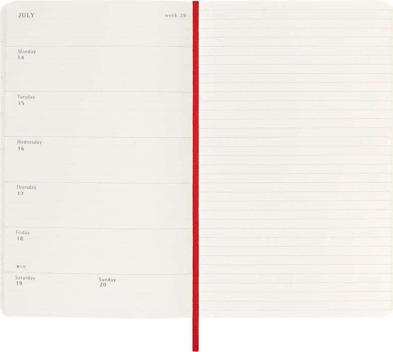 Moleskine Weekly Planner, Weekly Agenda with Space for Notes 12 Months 2025, Soft Cover and Elastic Closure, Scarlet Red Color, Large Format 13x21 cm