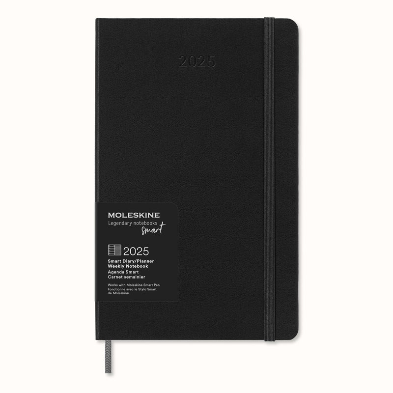 Moleskine Weekly Smart Planner 12 Months 2025, Smart Planner, Agenda 2025, Elastic Closure, Black Colour, Size Large 13 x 21 cm