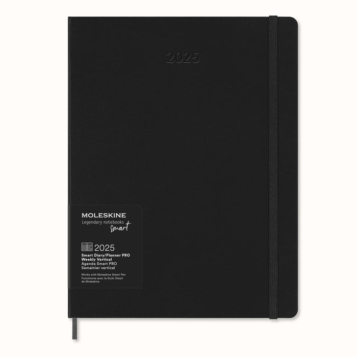Moleskine Weekly Smart Planner PRO 12 Months 2024, Smart Planner PRO, Agenda 2024, Elastic Closure, Black Colour, Size Extra Large 19 x 25