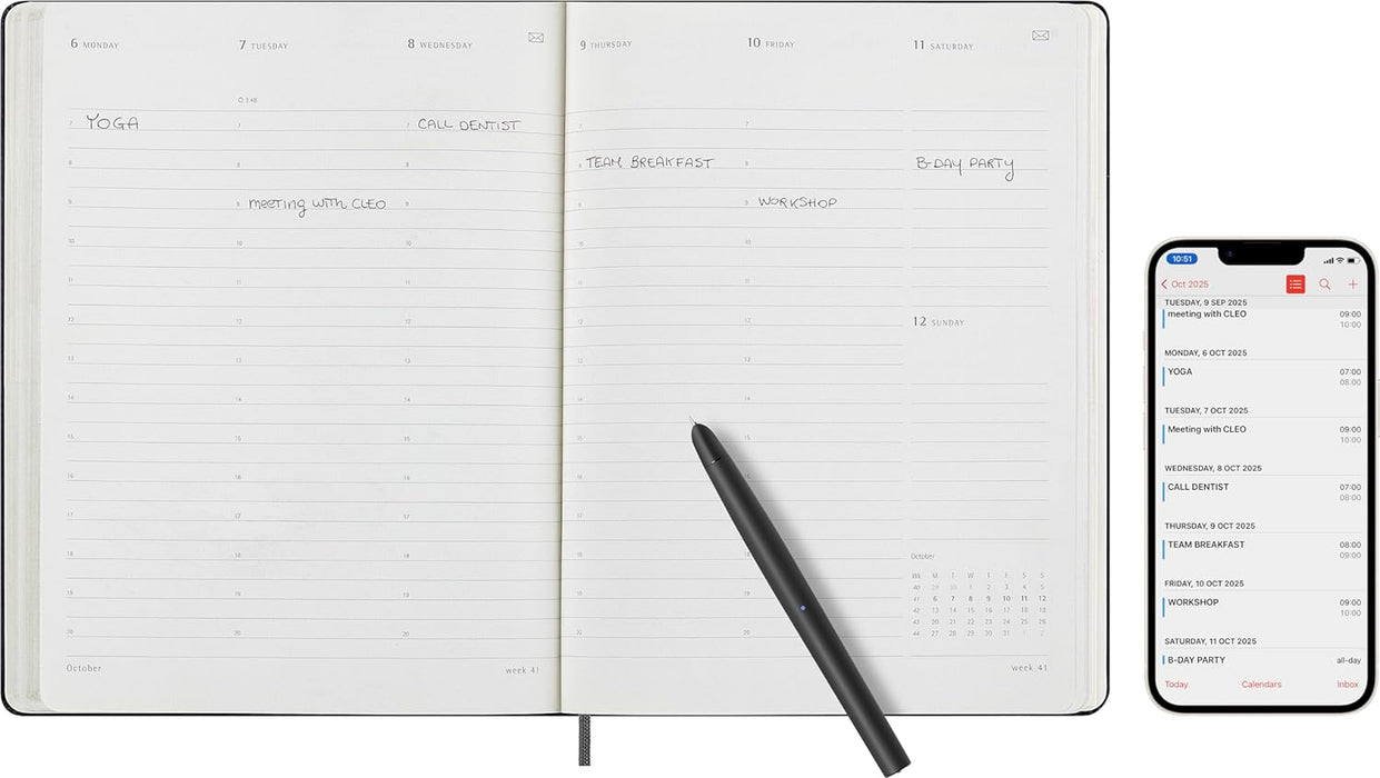 Moleskine Weekly Smart Planner PRO 12 Months 2024, Smart Planner PRO, Agenda 2024, Elastic Closure, Black Colour, Size Extra Large 19 x 25