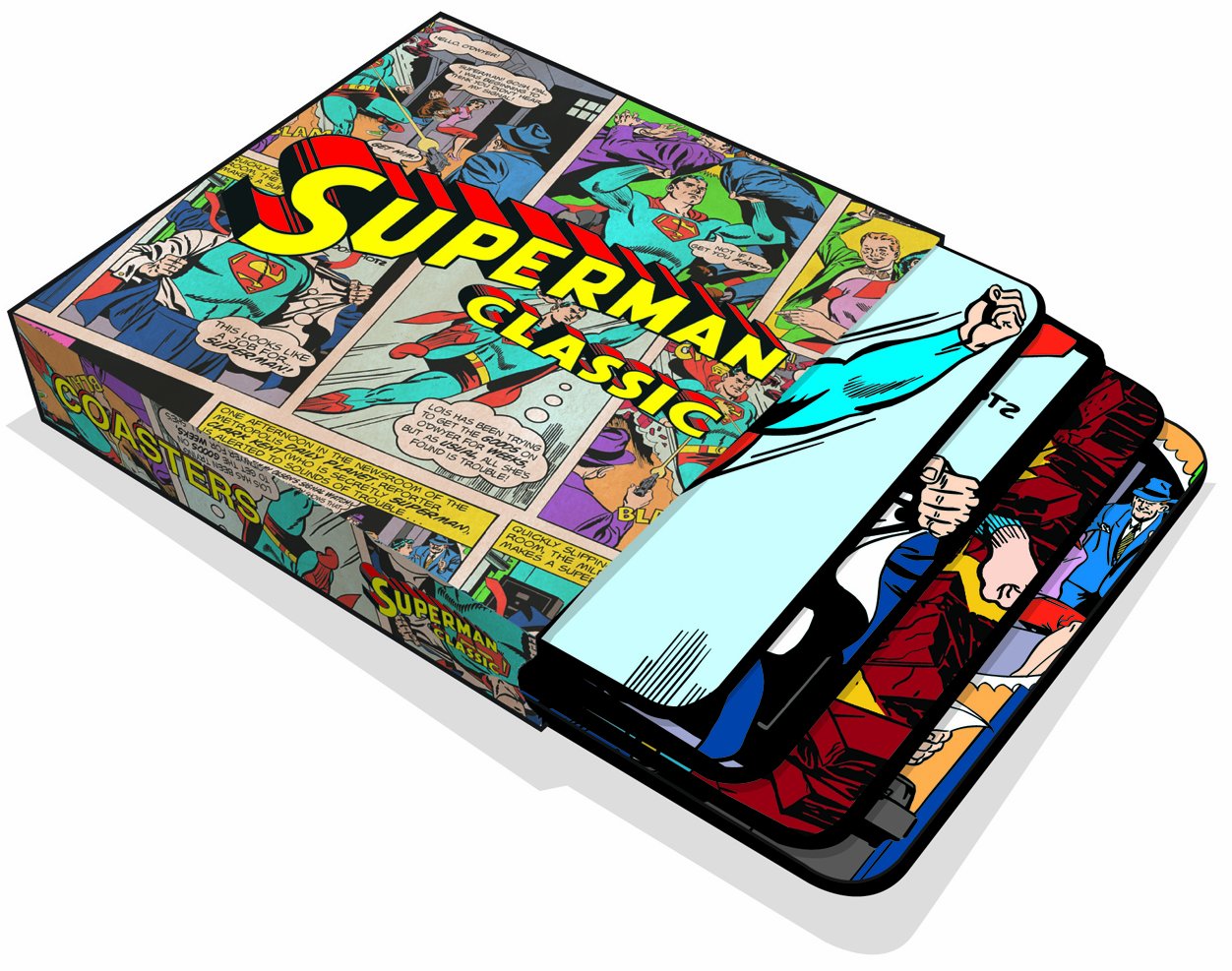 Set of 4 Superman Coasters, Officially Licensed Classic Comic Strip