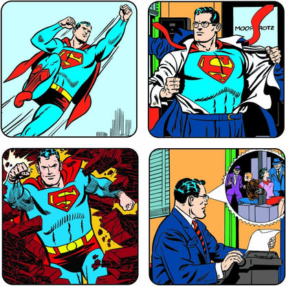Set of 4 Superman Coasters, Officially Licensed Classic Comic Strip