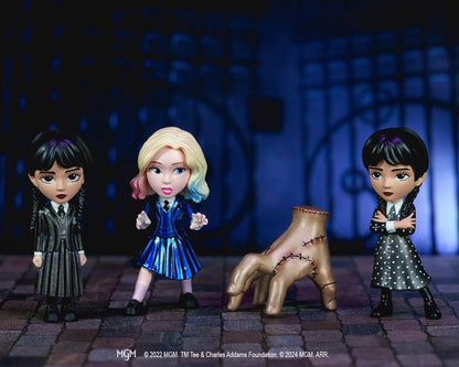 Jada- Set de 4 Figuras de Personajes de la Serie Miércoles Hechas en Metal - Miércoles, Miércoles con Vestido Topos, Cosa, Enid, 7cm, Producto Auténtico Oficial, A Partir de 3 años (253252040)