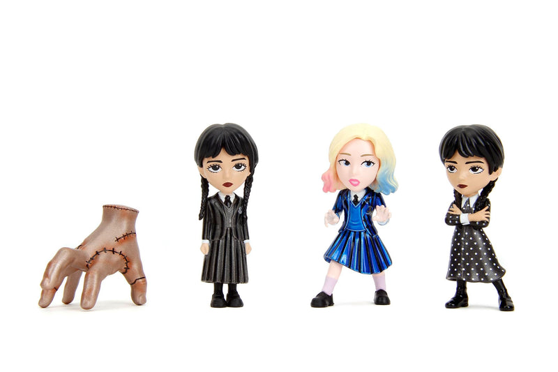 Jada- Set de 4 Figuras de Personajes de la Serie Miércoles Hechas en Metal - Miércoles, Miércoles con Vestido Topos, Cosa, Enid, 7cm, Producto Auténtico Oficial, A Partir de 3 años (253252040)