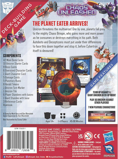 Renegade Game Studios: Transformers: Deck-Building Game: Chaos Unleashed - Expansion, New Characters, 2 Modes of Play, Ages 14+, 1-4 Players, 90 Min