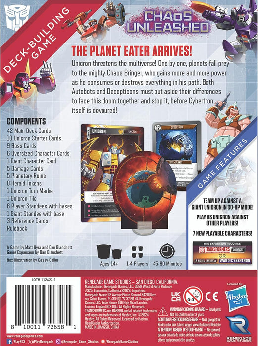Renegade Game Studios: Transformers: Deck-Building Game: Chaos Unleashed - Expansion, New Characters, 2 Modes of Play, Ages 14+, 1-4 Players, 90 Min