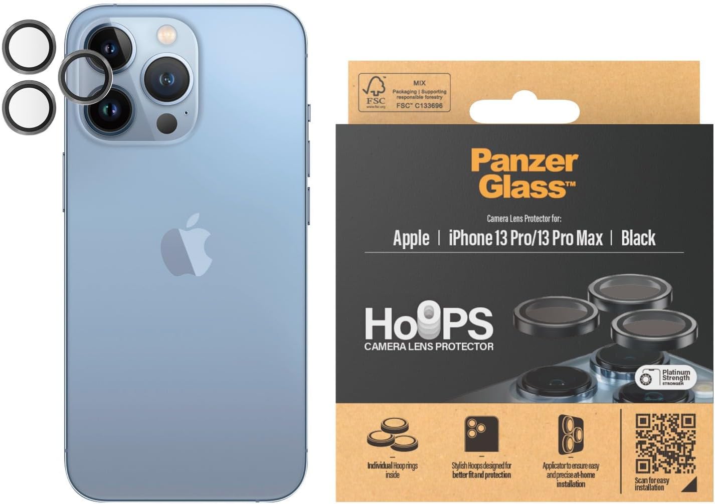 PanzerGlass ® Hoops™ Camera Lens Protector for iPhone 13 Pro | 13 Pro Max | Black