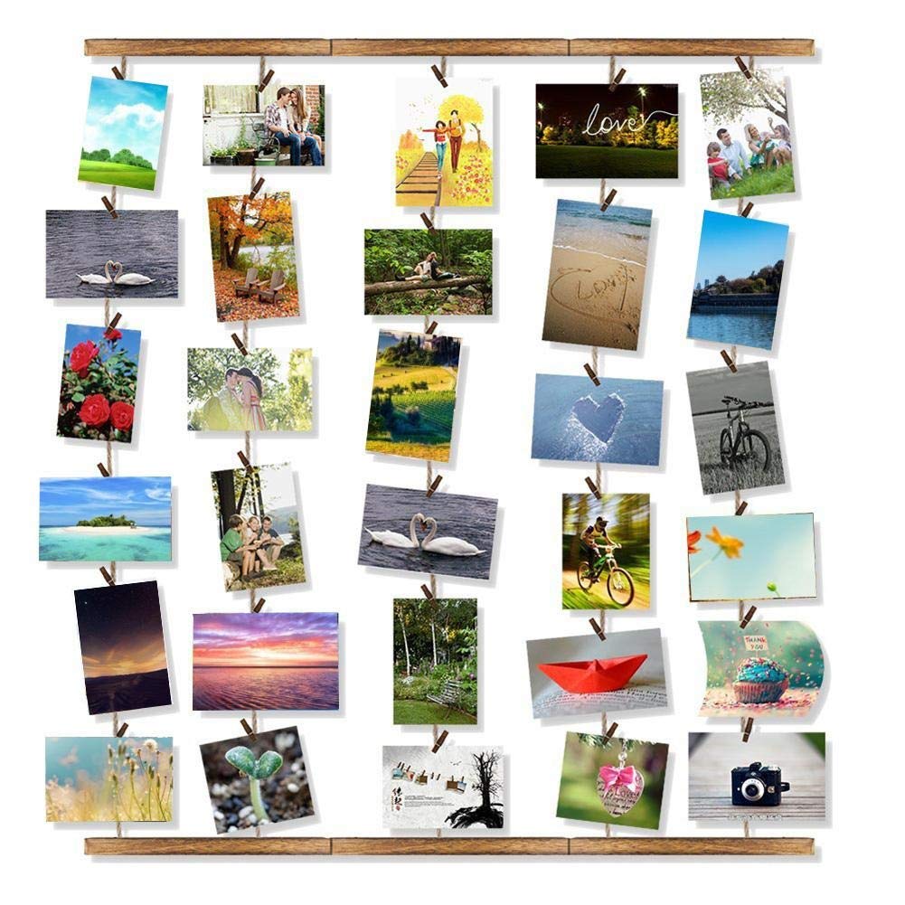 Belissy DIY Craft Photo Frame Hanging Wall Photos Picture Holder Organizer Clips Rope