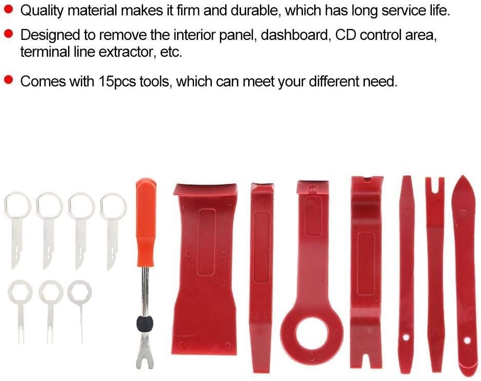 Vikenar 15pcs Car Trim Removal Tool Set Practical Audio Install Remove Modification Pry Kit