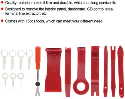 Vikenar 15pcs Car Trim Removal Tool Set Practical Audio Install Remove Modification Pry Kit