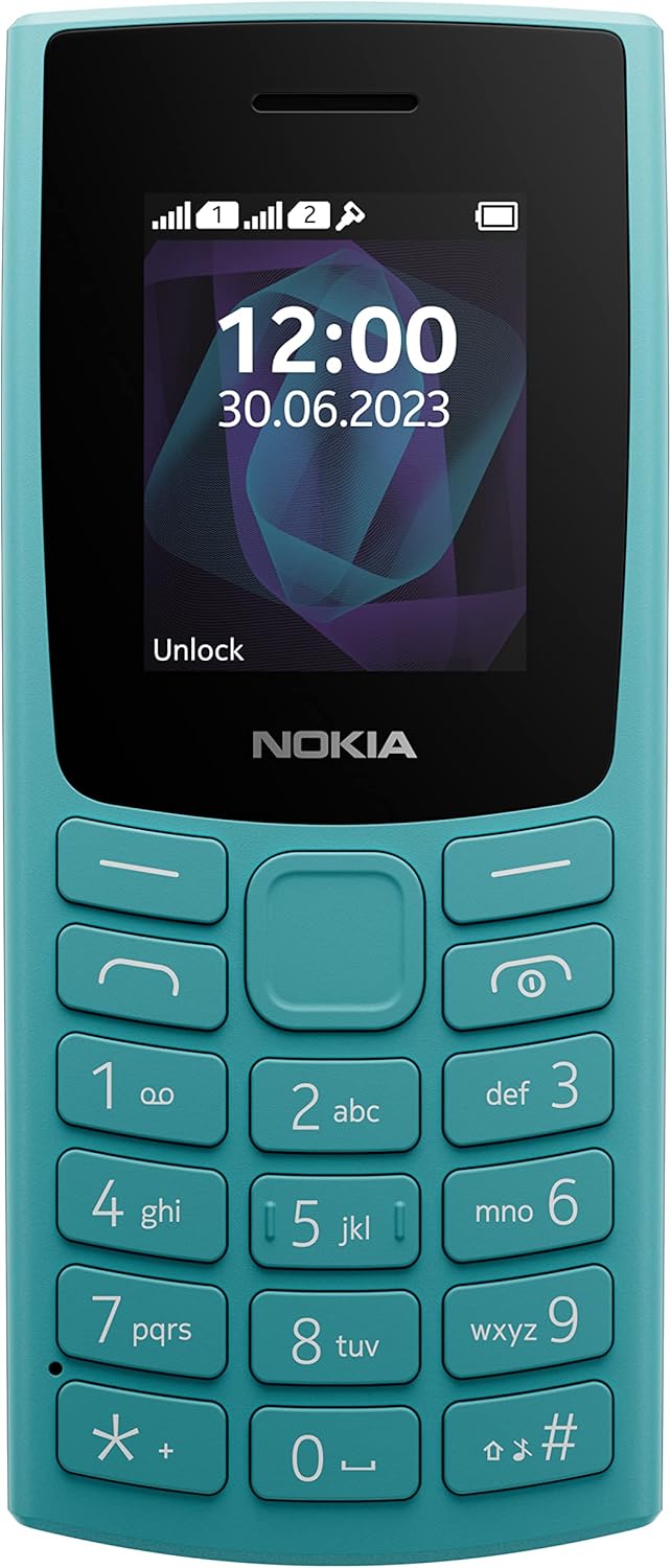 Nokia 105 2G Feature Phone with long-lasting battery, 12 hours of talk-time, wireless FM radio, large display, and tactile keyboard, Dual Sim - Cyan Cyan 2023