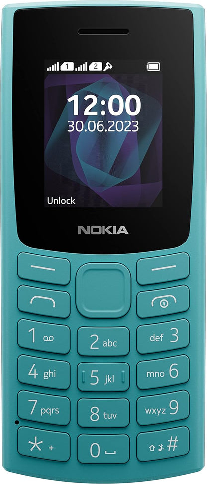 Nokia 105 2G Feature Phone with long-lasting battery, 12 hours of talk-time, wireless FM radio, large display, and tactile keyboard, Dual Sim - Cyan Cyan 2023
