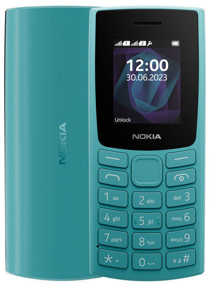 Nokia 105 2G Feature Phone with long-lasting battery, 12 hours of talk-time, wireless FM radio, large display, and tactile keyboard, Dual Sim - Cyan Cyan 2023