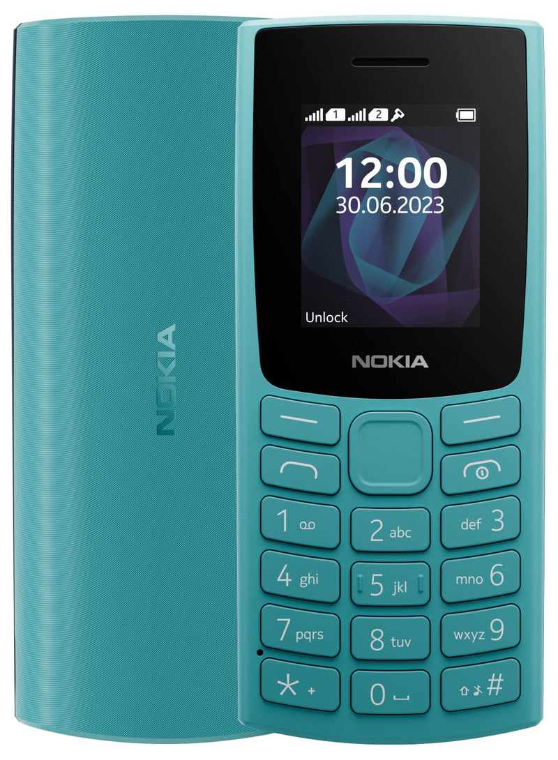 Nokia 105 2G Feature Phone with long-lasting battery, 12 hours of talk-time, wireless FM radio, large display, and tactile keyboard, Dual Sim - Cyan Cyan 2023