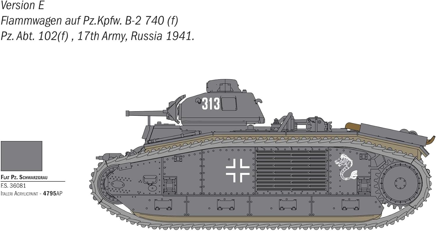 Italeri 25766 1:56 Char B1 Bis Model Building Kit, Stand Model Building, Crafts, Hobby, Gluing, Plastic Kit, Detailed Military Kit, Tank 1:56