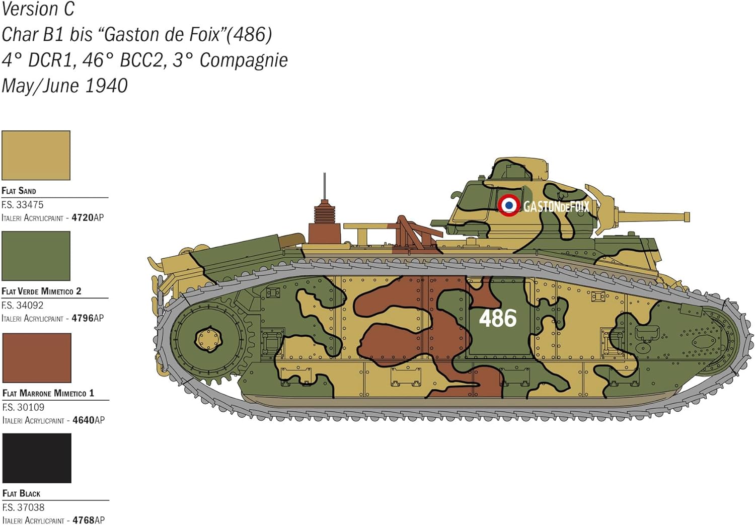 Italeri 25766 1:56 Char B1 Bis Model Building Kit, Stand Model Building, Crafts, Hobby, Gluing, Plastic Kit, Detailed Military Kit, Tank 1:56