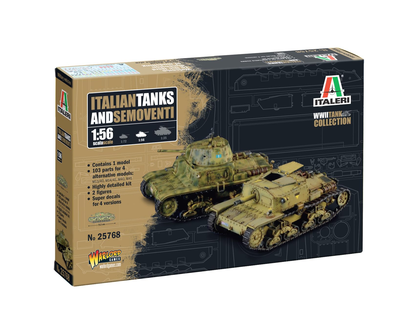 Italeri 25768 1:56 Italian Tanks & Semoventi Model Building Kit, Standing Model Building, Crafts, Hobby, Gluing, Plastic Kit, Detailed Military Kit, Tank 1:56