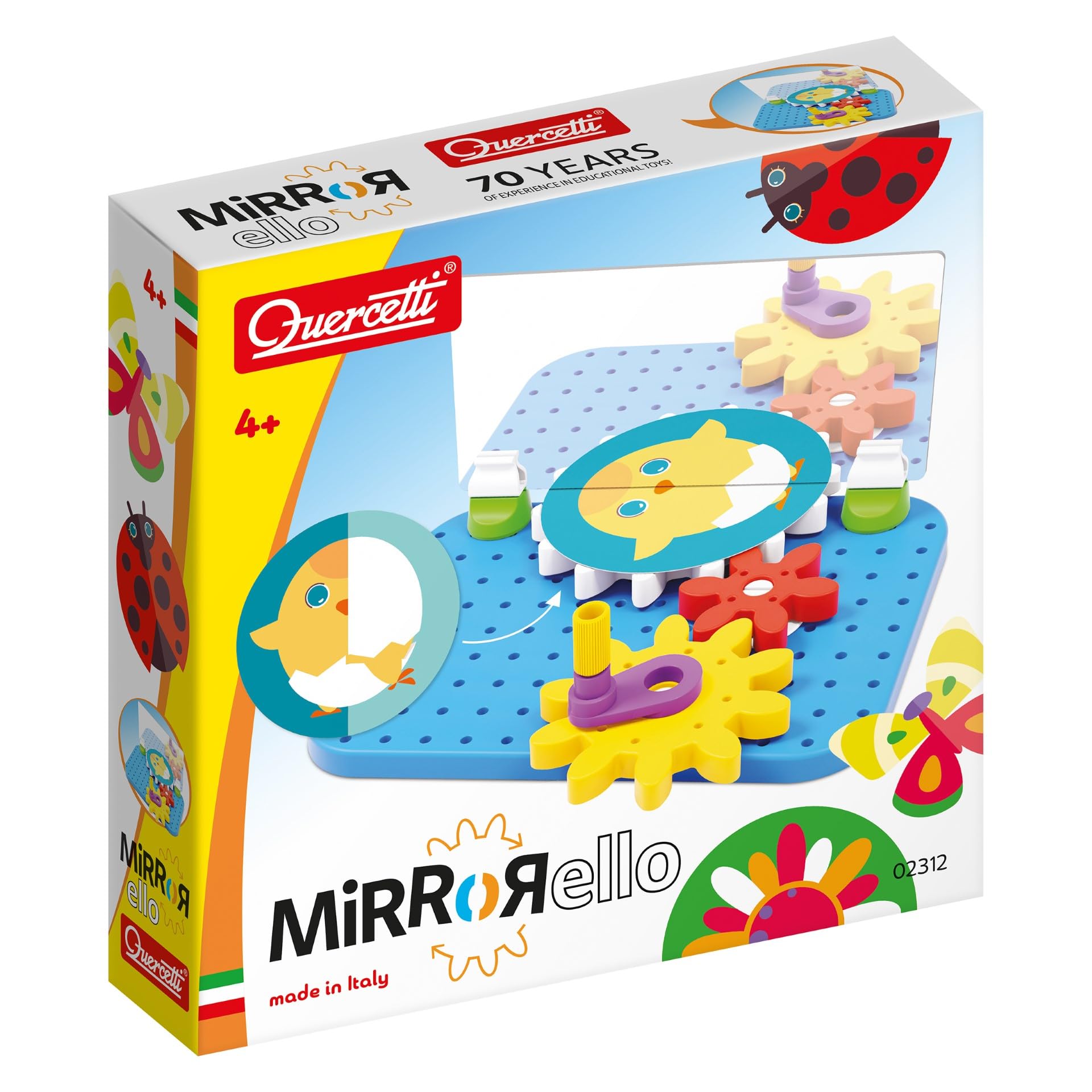 Quercetti 2312 2312-Quercetti-Mirrorello, Zahnradspiel für Kinder ab 4 Jahren, Mehrfarbig