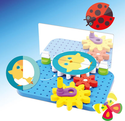 Quercetti 2312 2312-Quercetti-Mirrorello, Zahnradspiel für Kinder ab 4 Jahren, Mehrfarbig