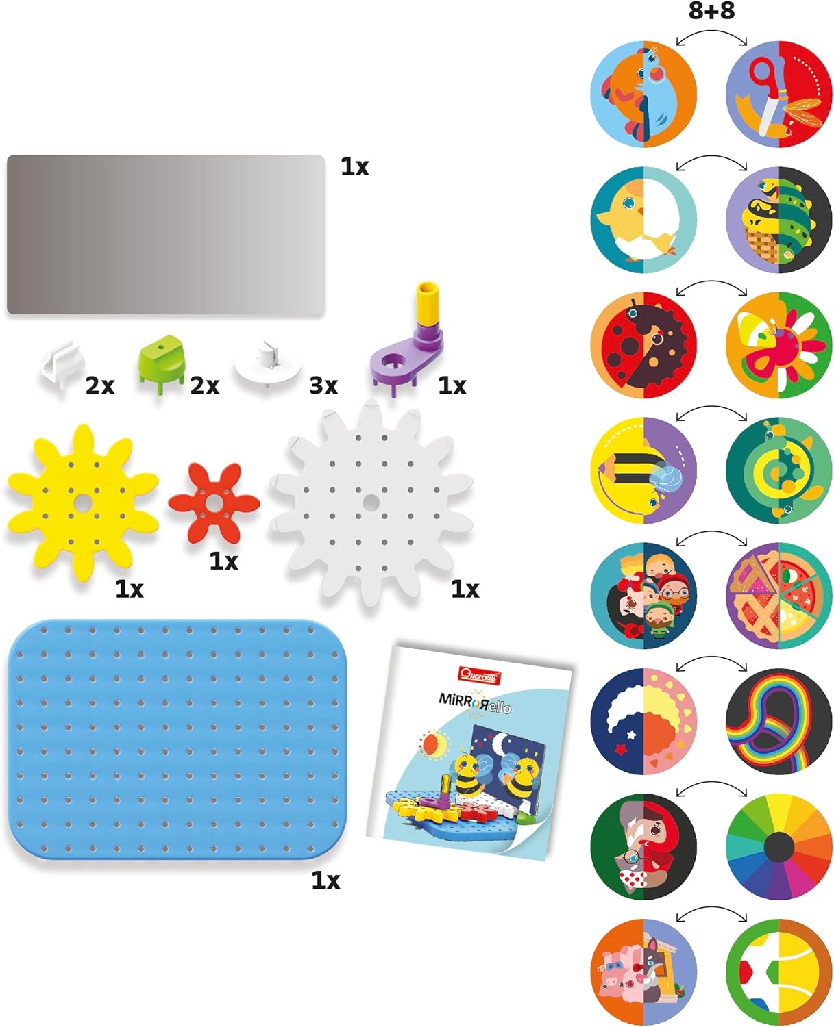 Quercetti 2312 2312-Quercetti-Mirrorello, Zahnradspiel für Kinder ab 4 Jahren, Mehrfarbig