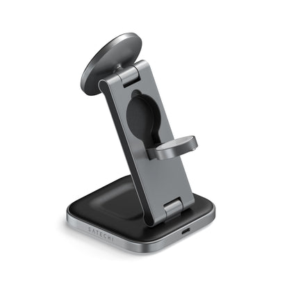 SATECHI 3 in 1 Wireless Charging Station, Qi2 15W Magnetic, Foldable Travel Charger Station for iPhone 15/14/13/12, Apple watch series 8/7/SE/6/5/Ultra and AirPods Pro/3/2