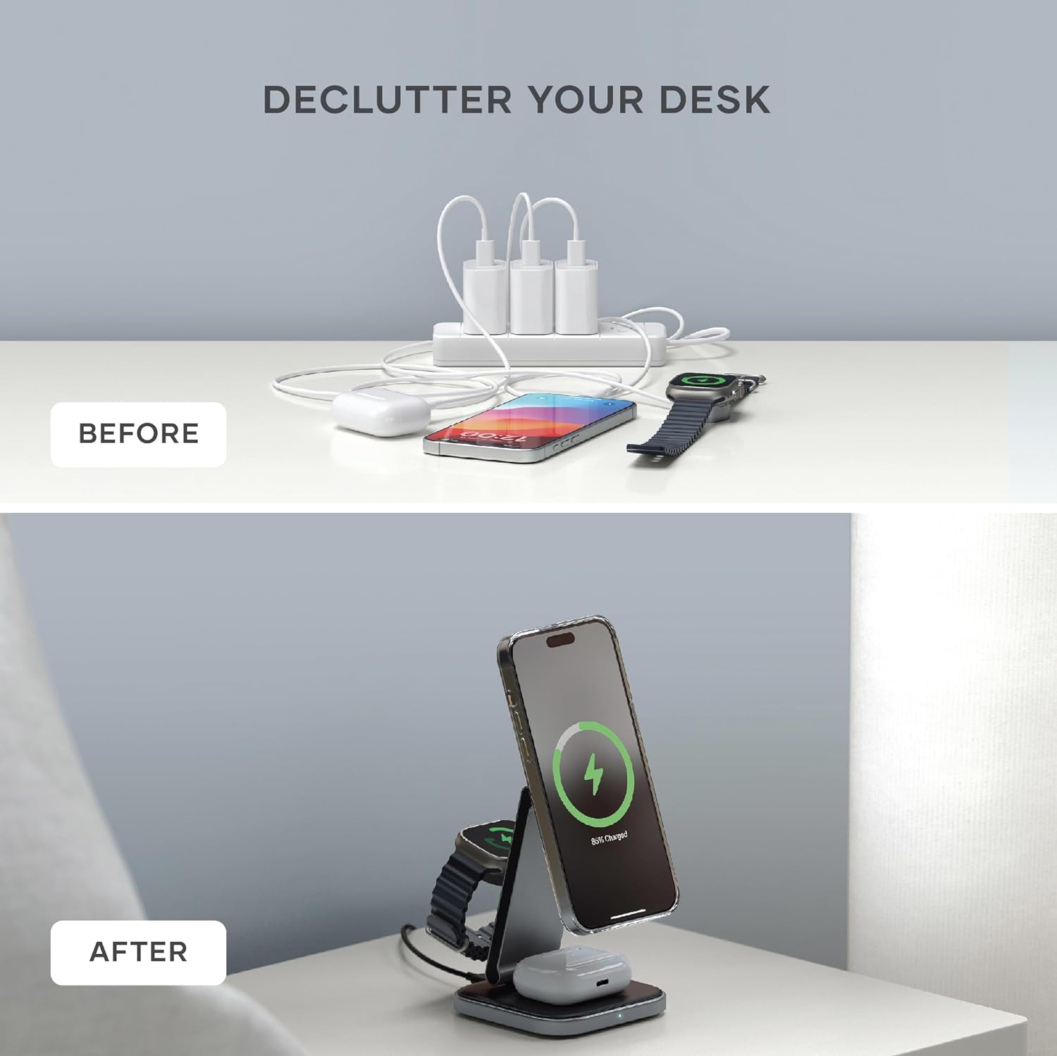 SATECHI 3 in 1 Wireless Charging Station, Qi2 15W Magnetic, Foldable Travel Charger Station for iPhone 15/14/13/12, Apple watch series 8/7/SE/6/5/Ultra and AirPods Pro/3/2