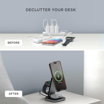 SATECHI 3 in 1 Wireless Charging Station, Qi2 15W Magnetic, Foldable Travel Charger Station for iPhone 15/14/13/12, Apple watch series 8/7/SE/6/5/Ultra and AirPods Pro/3/2