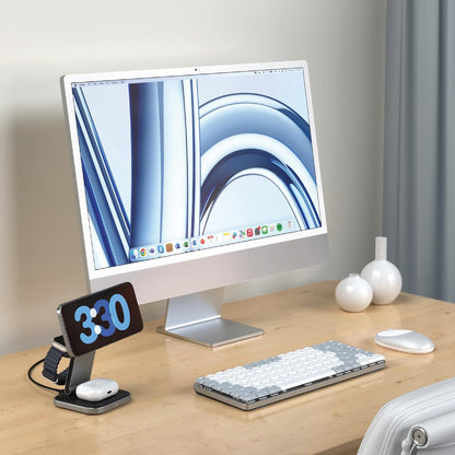 SATECHI 3 in 1 Wireless Charging Station, Qi2 15W Magnetic, Foldable Travel Charger Station for iPhone 15/14/13/12, Apple watch series 8/7/SE/6/5/Ultra and AirPods Pro/3/2