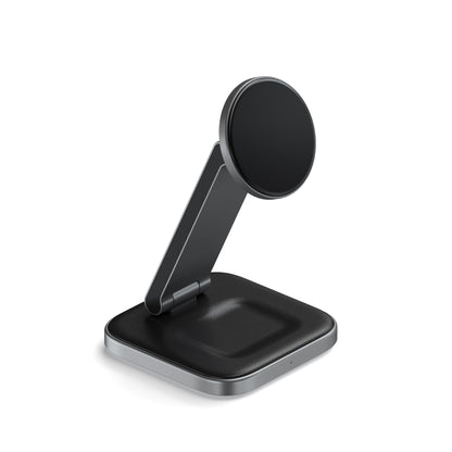 SATECHI 2 in 1 Wireless Charger, Qi2 15W Dual Wireless Charger Stand, Magnetic, Foldable Travel Charger Station for iPhone 15/14/13/12, and AirPods Pro/3/2 2 in 1 Space Gray