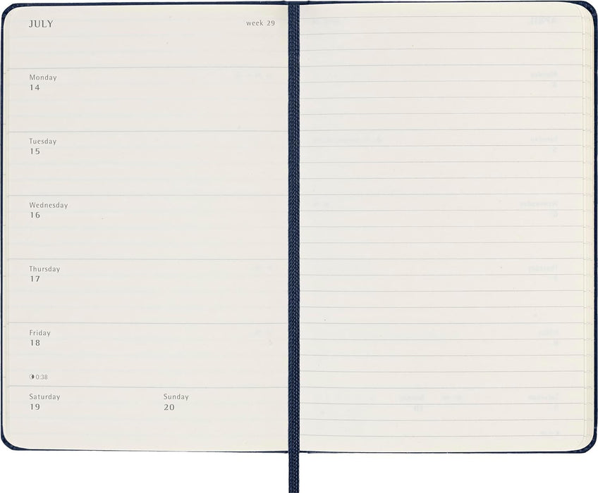Moleskine Weekly Planner, Weekly Agenda with Space for Notes 12 Months 2025, Hard Cover and Elastic Closure, Sapphire Blue Color, Large Format 13x21 cm
