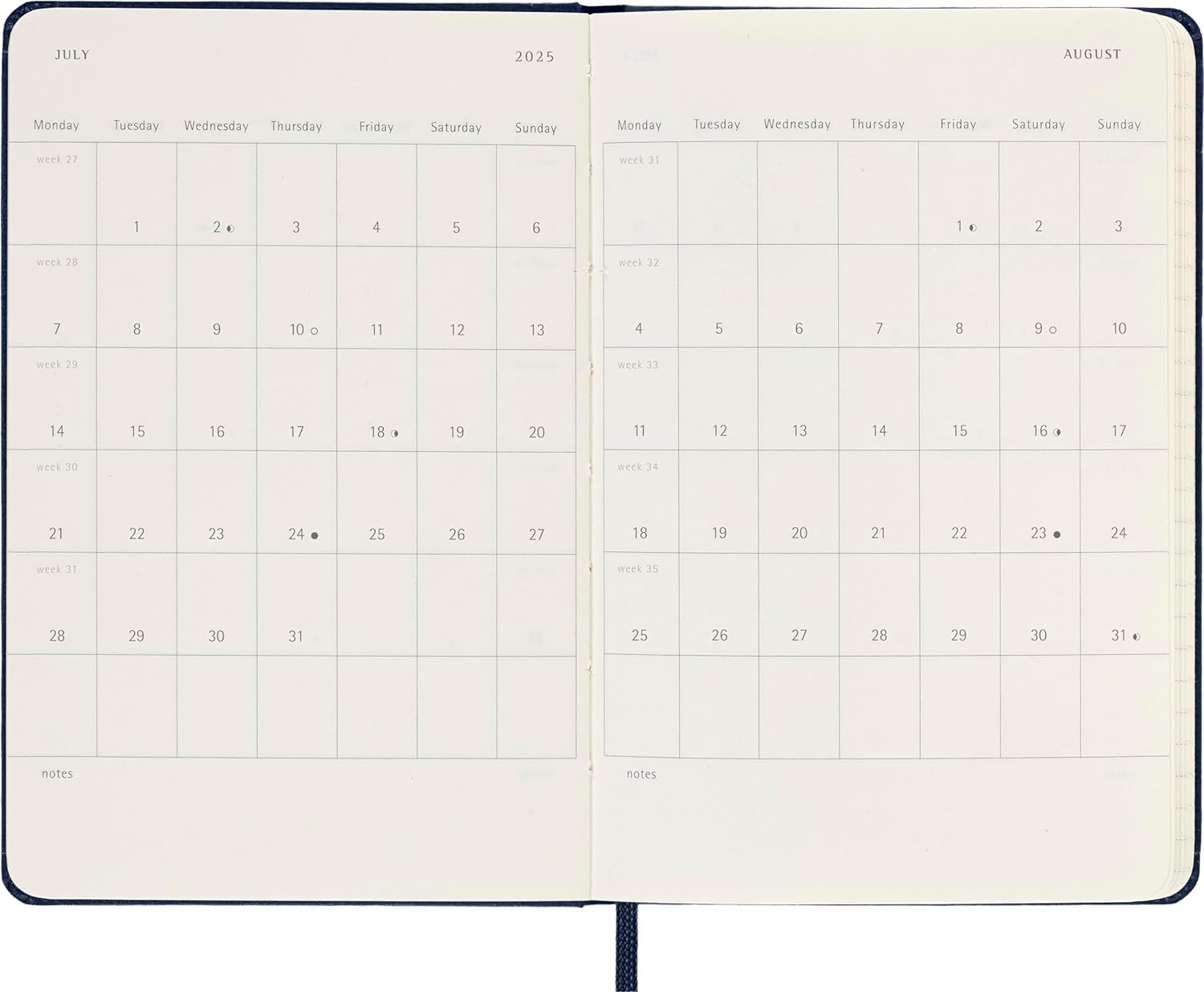 Moleskine Weekly Planner, Weekly Agenda with Space for Notes 12 Months 2025, Hard Cover and Elastic Closure, Sapphire Blue Color, Large Format 13x21 cm