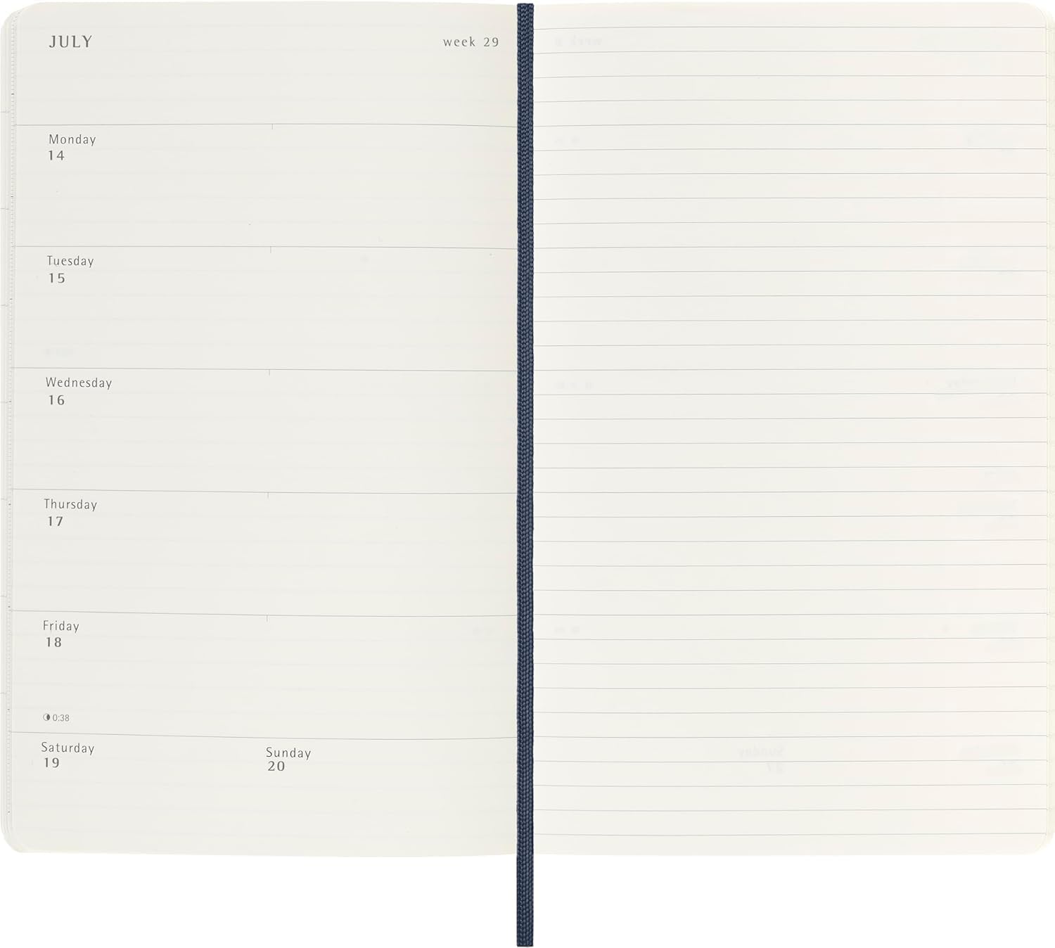 Moleskine Weekly Planner, Weekly Agenda with Space for Notes 12 Months 2025, Soft Cover and Elastic Closure, Sapphire Blue Color, Large Format 13x21 cm