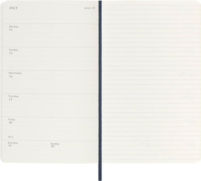Moleskine Weekly Planner, Weekly Agenda with Space for Notes 12 Months 2025, Soft Cover and Elastic Closure, Sapphire Blue Color, Large Format 13x21 cm